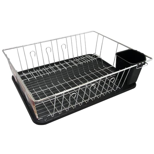 MegaChef 16" Chrome-Plated Black Plastic Countertop Drying Dish Rack | 16" x 12" x 4" | Michaels®
